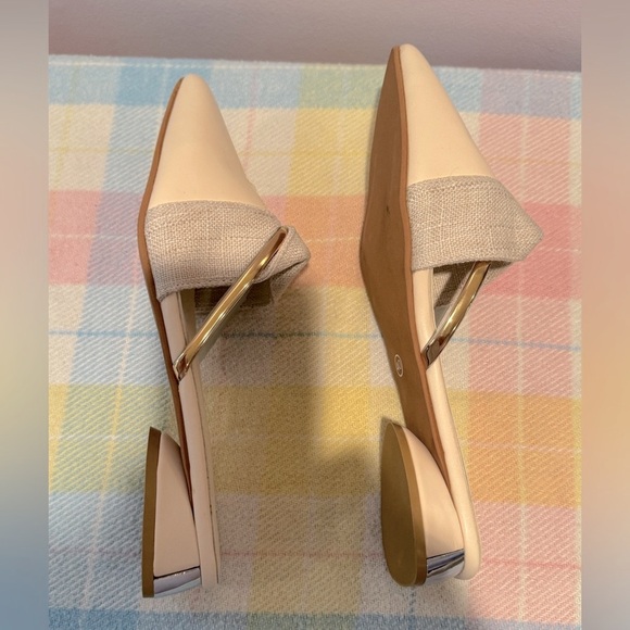 New Cream Minimalist Heels with Textured Straps - Picture 4 of 4